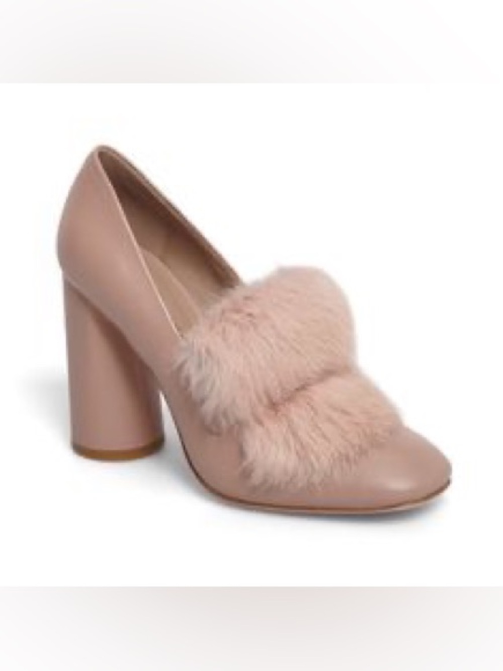 Donald J. Pliner Faune Heels in Blush Pink with Fur-Trim